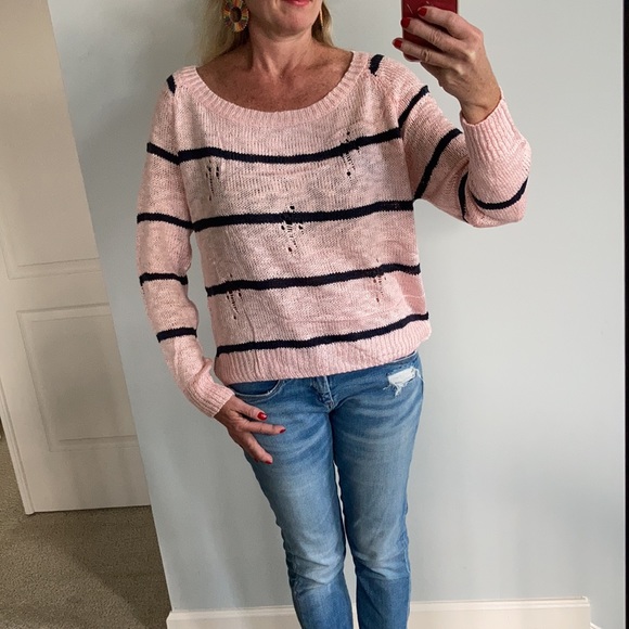 Pink & Navy Stripe Distressed Sweater - Picture 8 of 8